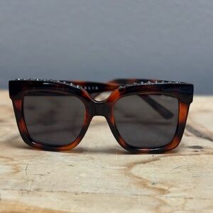 Tortoise Shell Square Sunglasses with Stud Accents